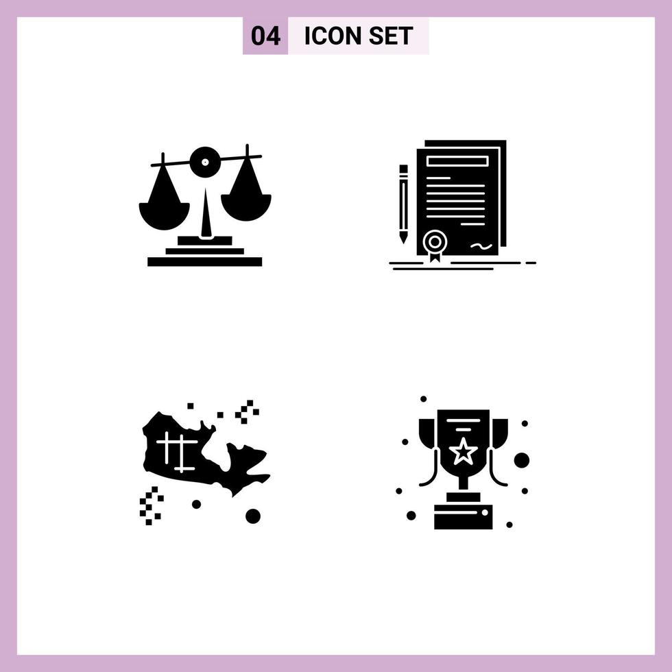 4 Universal Solid Glyph Signs Symbols of balance map investment contract treasure Editable Vector Design Elements