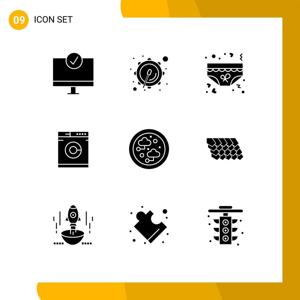 9 Thematic Vector Solid Glyphs and Editable Symbols of internet washing clothing machine romance Editable Vector Design Elements