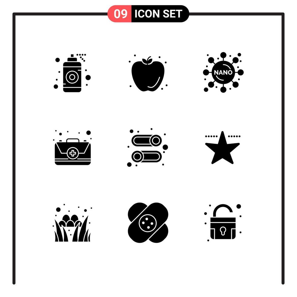 Group of 9 Solid Glyphs Signs and Symbols for user enable chemistry kit emergency Editable Vector Design Elements