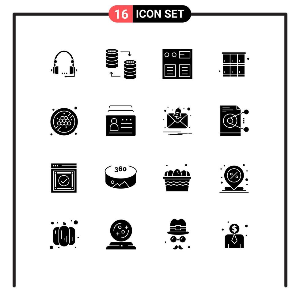 Set of 16 Commercial Solid Glyphs pack for locker shopping server pay arrow Editable Vector Design Elements