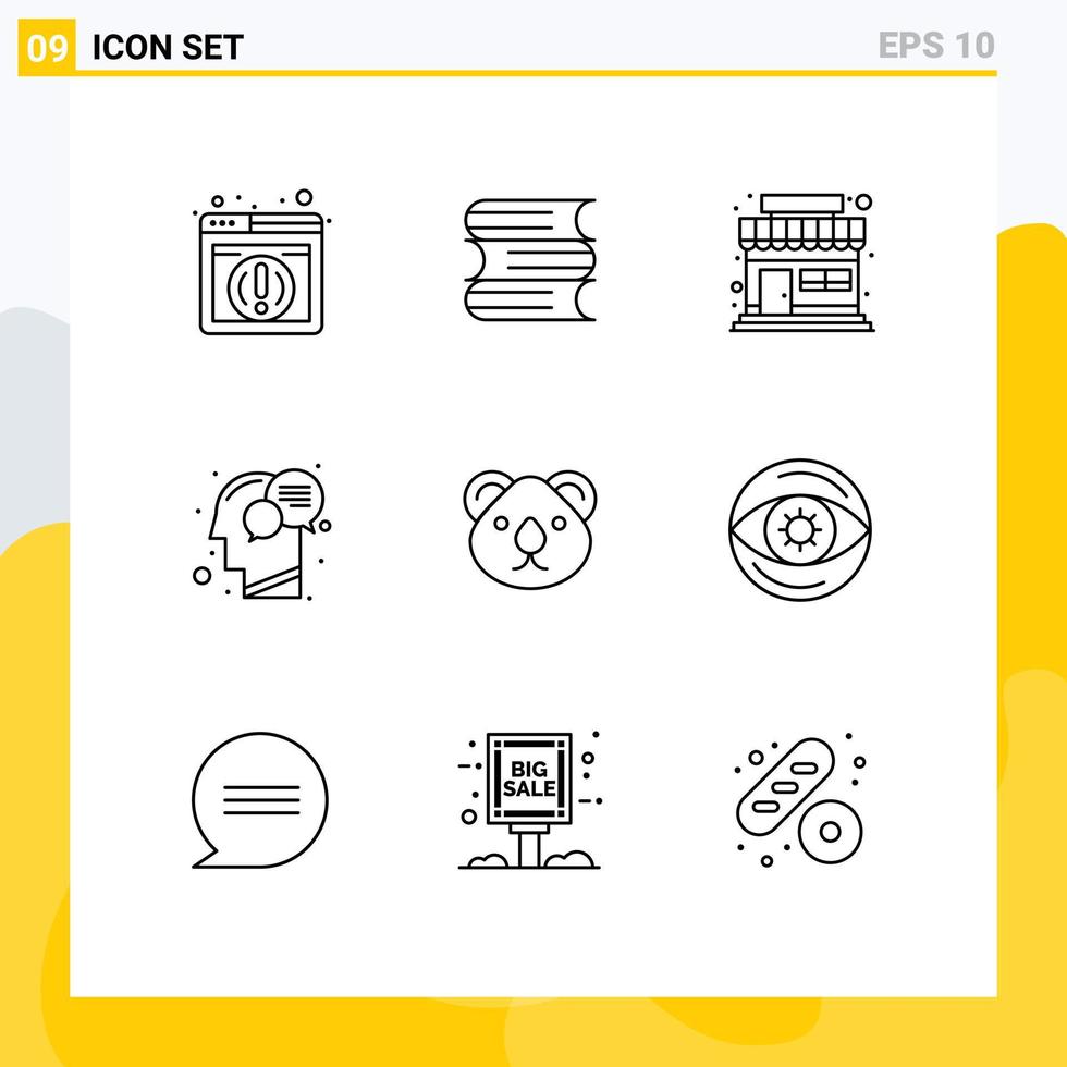 Set of 9 Modern UI Icons Symbols Signs for kangaroo australia store animal mind Editable Vector Design Elements
