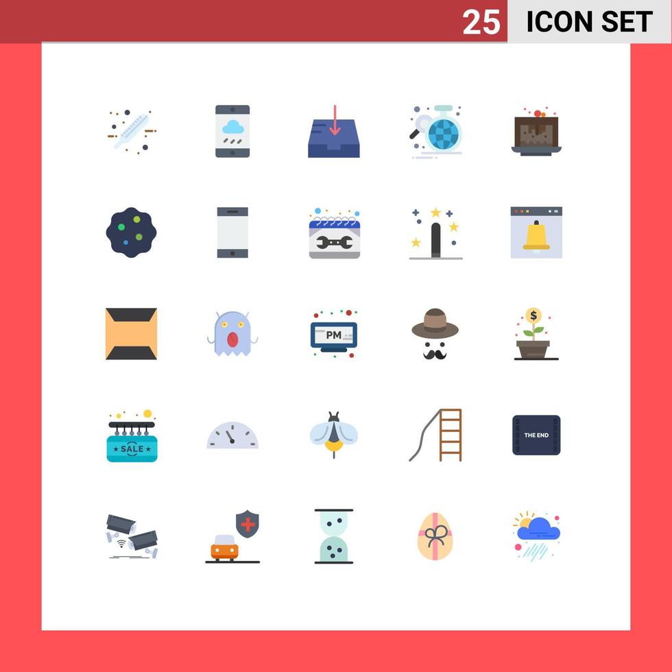Modern Set of 25 Flat Colors Pictograph of brownie statistic mail globe business Editable Vector Design Elements