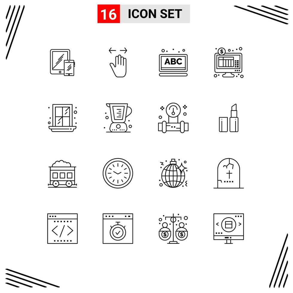 Group of 16 Modern Outlines Set for online banking internet right banking online Editable Vector Design Elements
