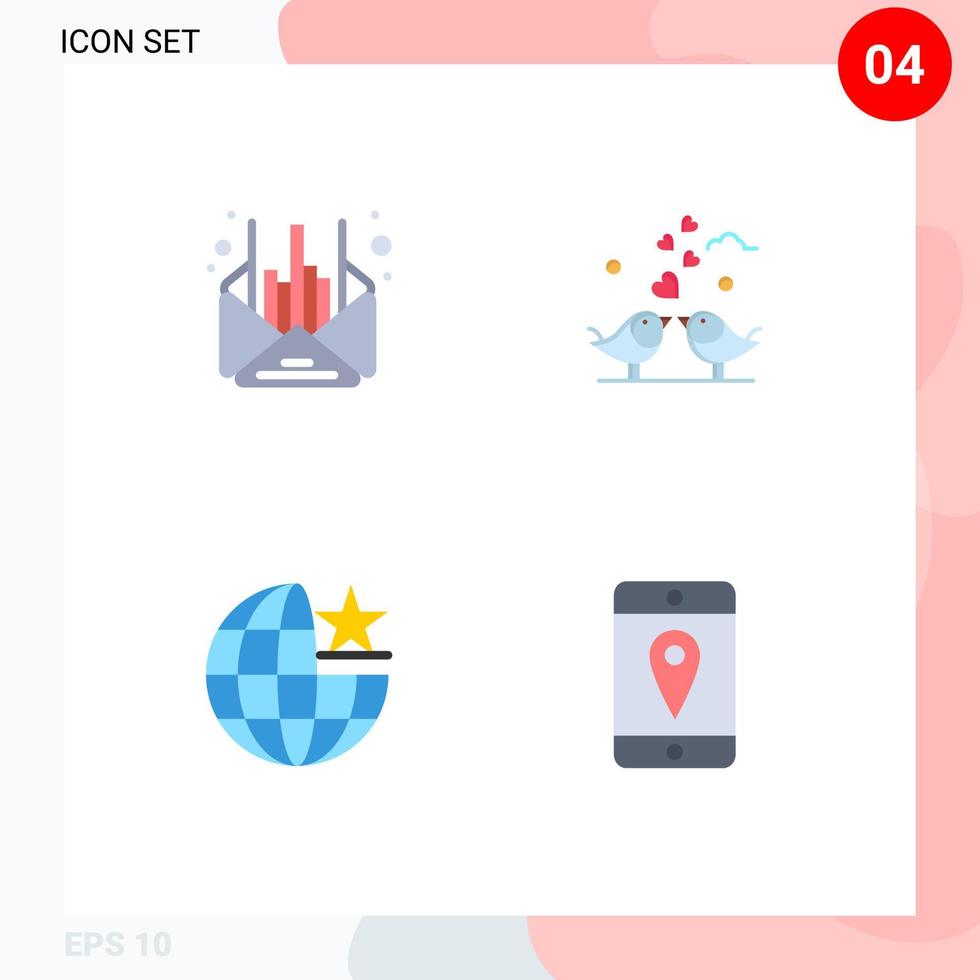 Set of 4 Vector Flat Icons on Grid for mail global message love internet Editable Vector Design Elements