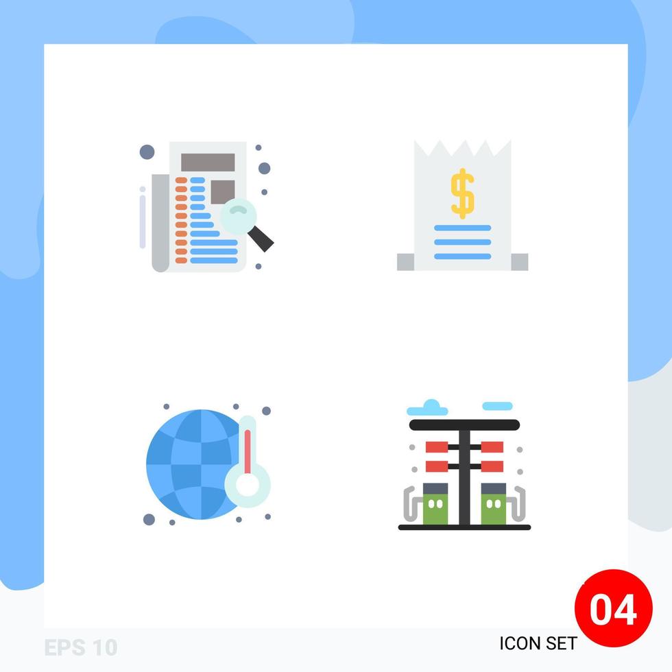 4 Flat Icon concept for Websites Mobile and Apps check gas listing commerce waste Editable Vector Design Elements