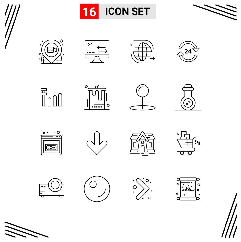 16 Universal Outlines Set for Web and Mobile Applications round the clock hotel technology concierge communication Editable Vector Design Elements