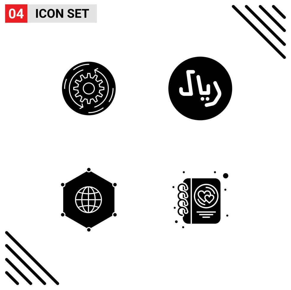 Group of 4 Modern Solid Glyphs Set for solution global finance cash connection Editable Vector Design Elements