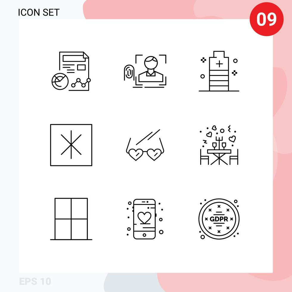 Set of 9 Vector Outlines on Grid for refrigerator fridge scan safe essential Editable Vector Design Elements