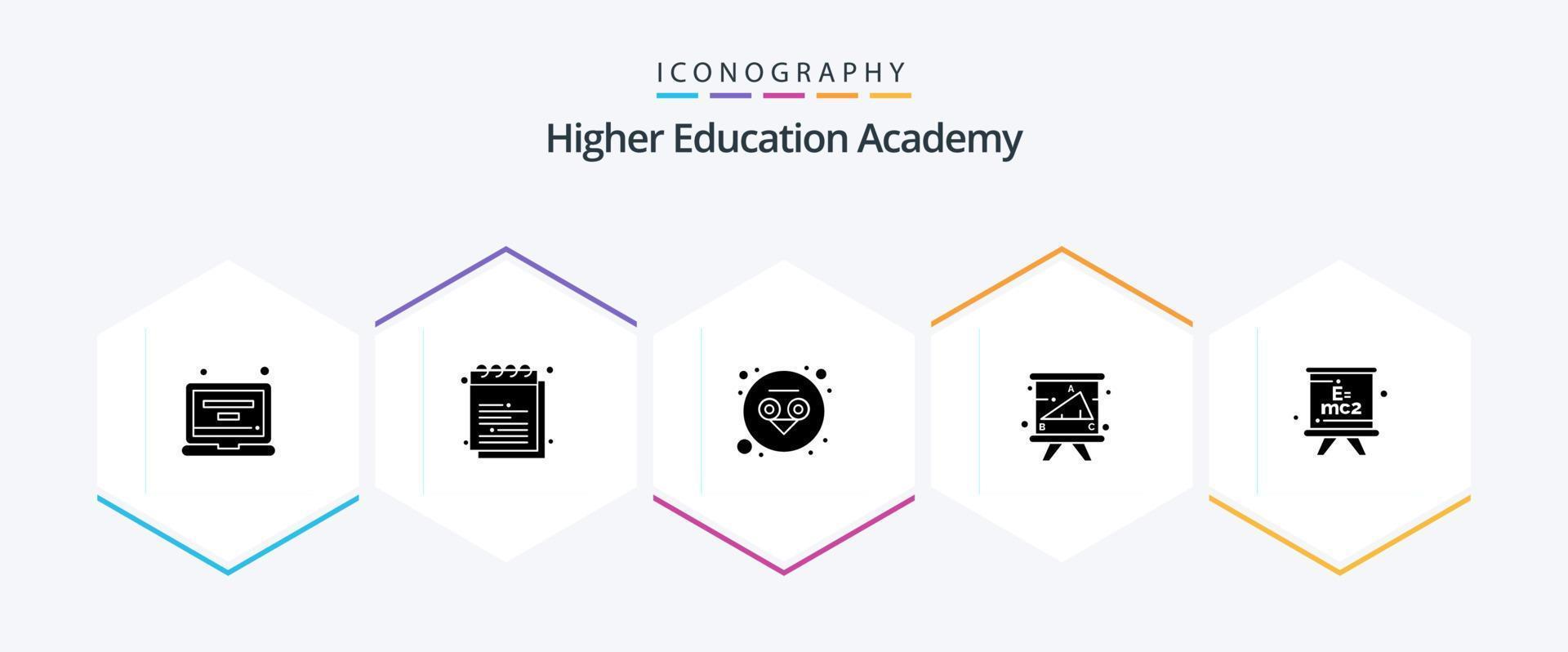 academia 25 glifo icono paquete incluso fórmula. estudiar. universidad. educación. academia vector