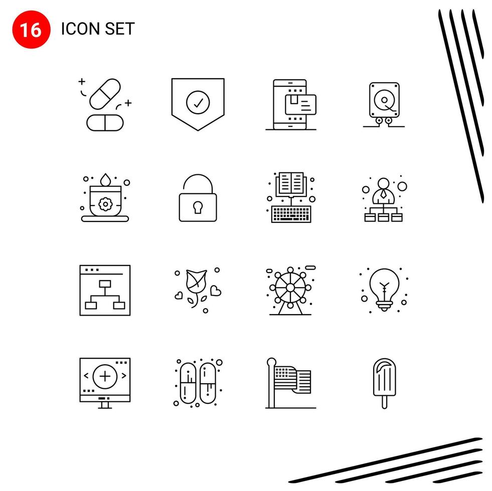 Modern Set of 16 Outlines Pictograph of candle computing ecommerce audio shopping Editable Vector Design Elements