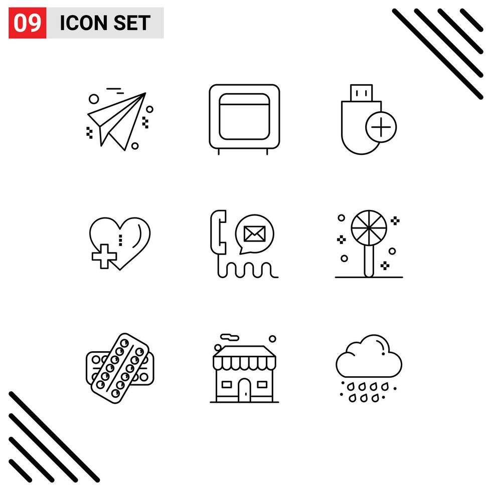 9 Creative Icons Modern Signs and Symbols of communication add add love stick Editable Vector Design Elements