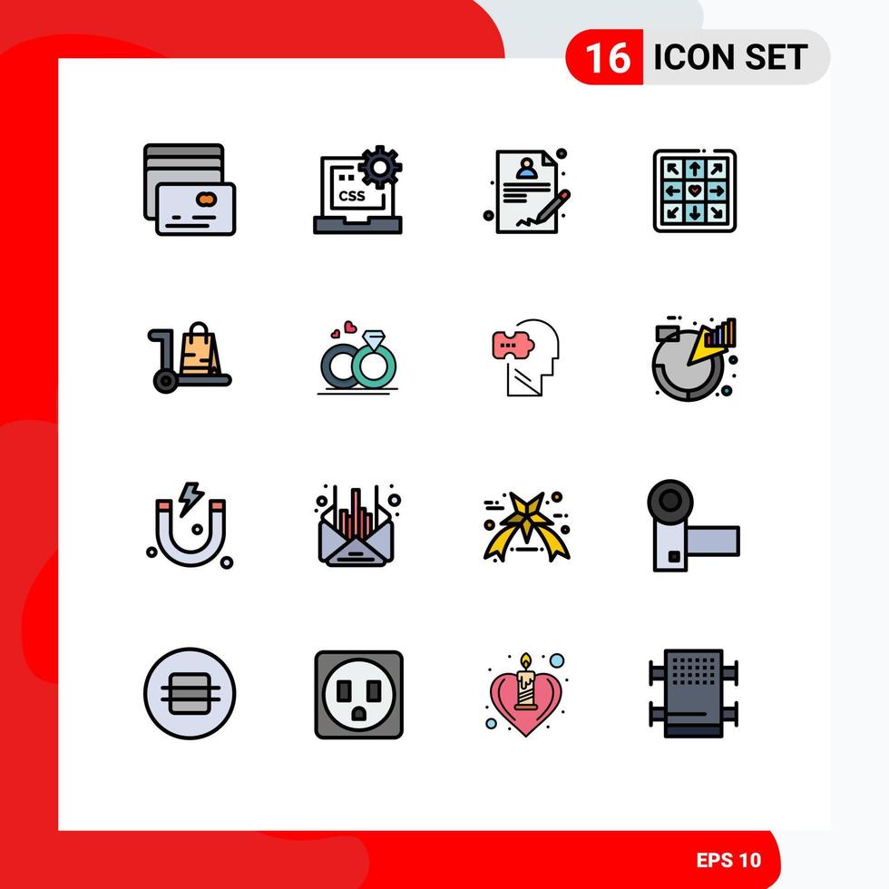 Universal Icon Symbols Group of 16 Modern Flat Color Filled Lines of shop ecommerce medical bag game Editable Creative Vector Design Elements