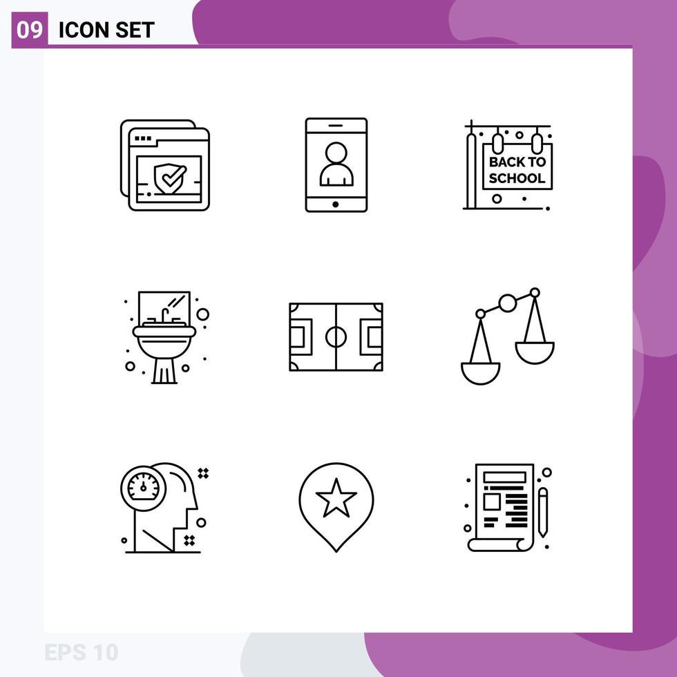 universal icono símbolos grupo de 9 9 moderno contornos de juego campo educación espejo lavabo editable vector diseño elementos