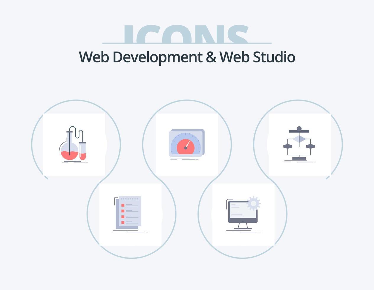 Web Development And Web Studio Flat Icon Pack 5 Icon Design. speed. dashboard. site. test. flask vector