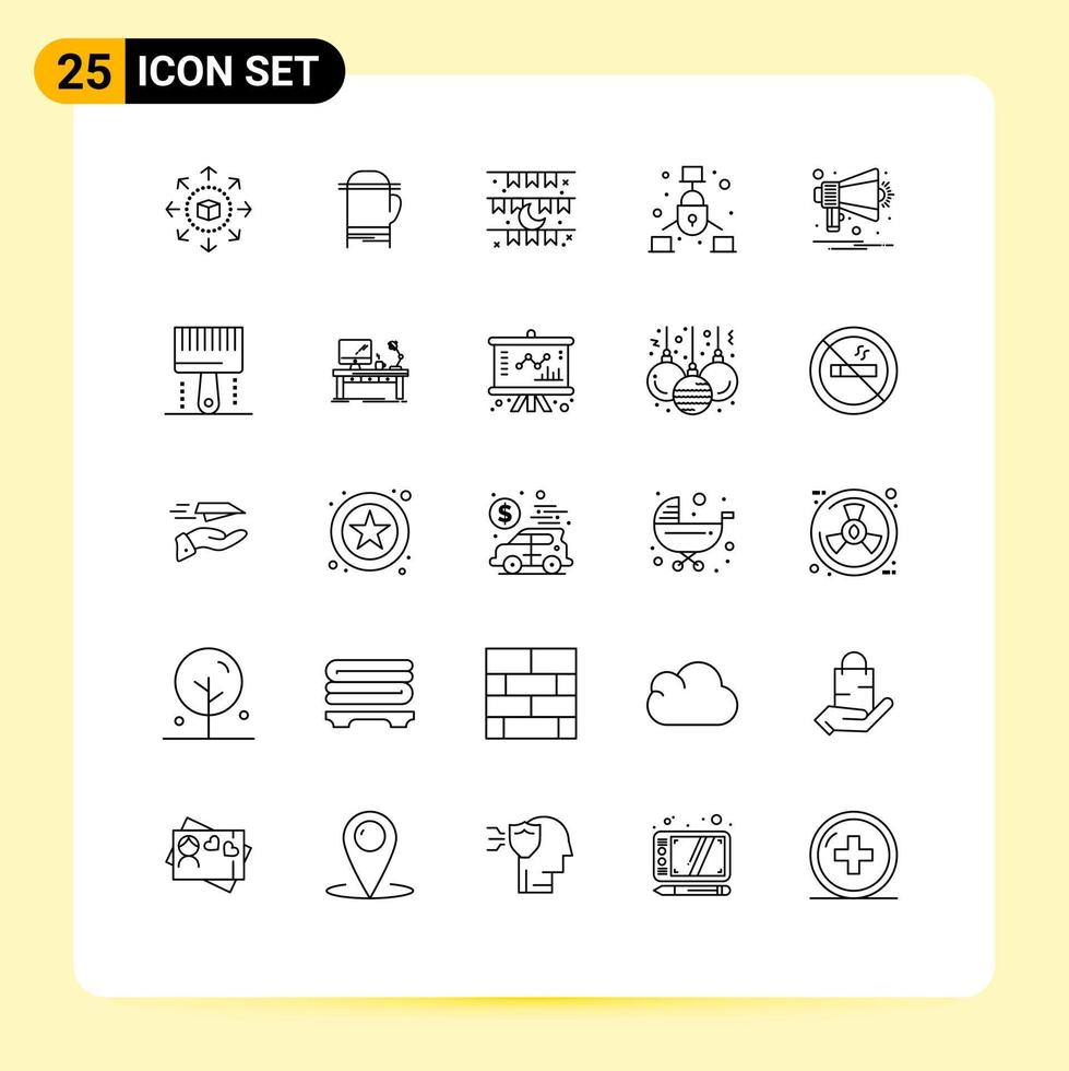 Line Pack of 25 Universal Symbols of announcement net moon internet eid Editable Vector Design Elements