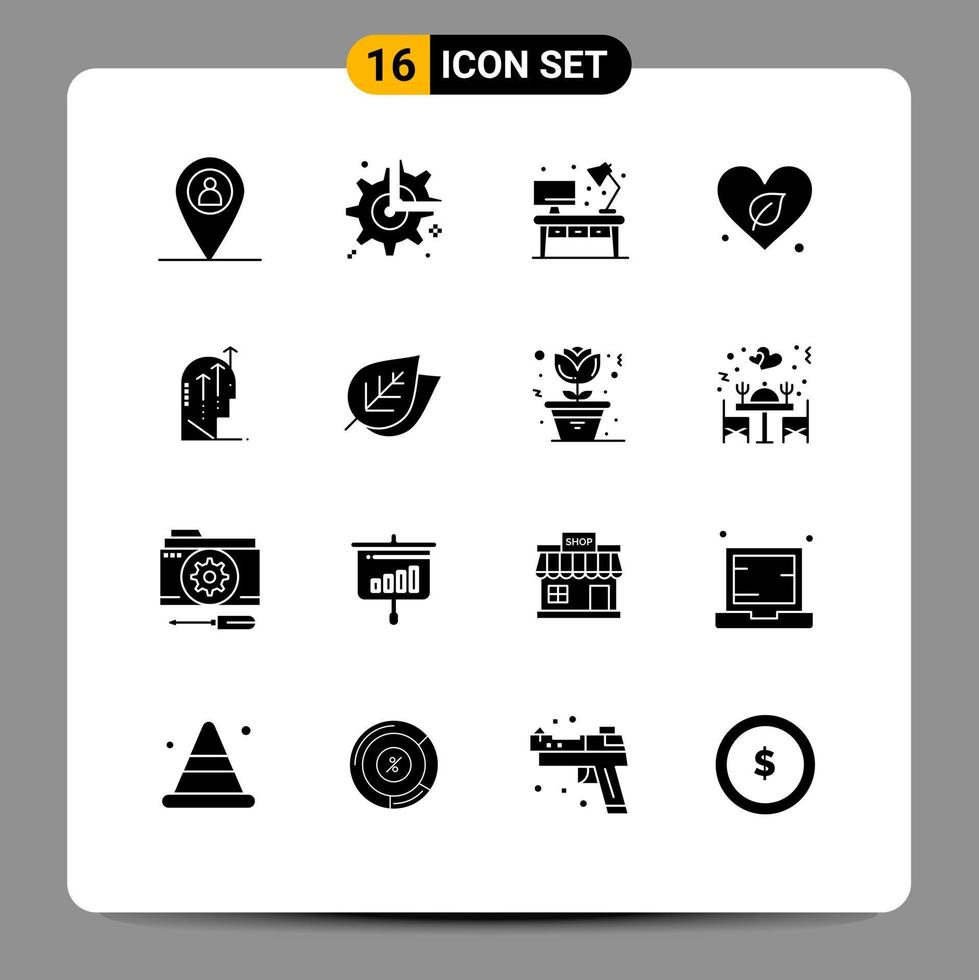 16 Universal Solid Glyphs Set for Web and Mobile Applications growth save home world heart Editable Vector Design Elements