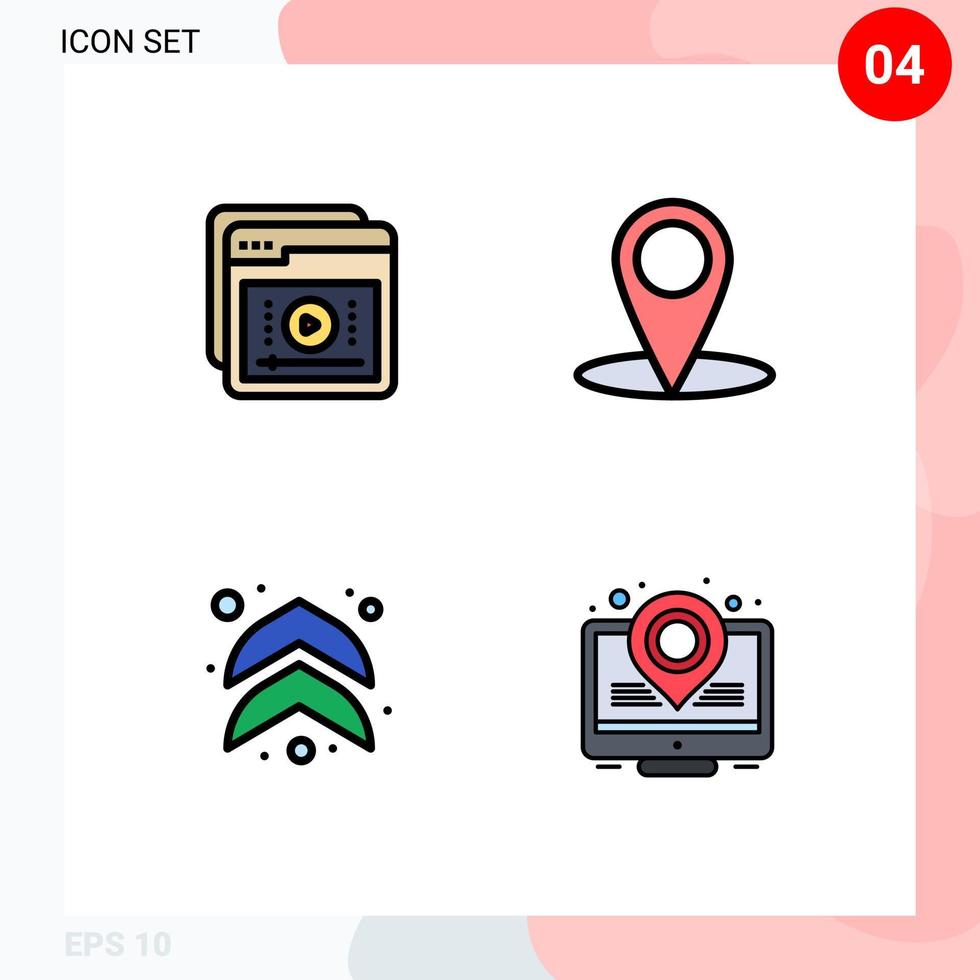 4 4 línea de relleno plano color concepto para sitios web móvil y aplicaciones tutoriales flecha educación ubicación arriba editable vector diseño elementos