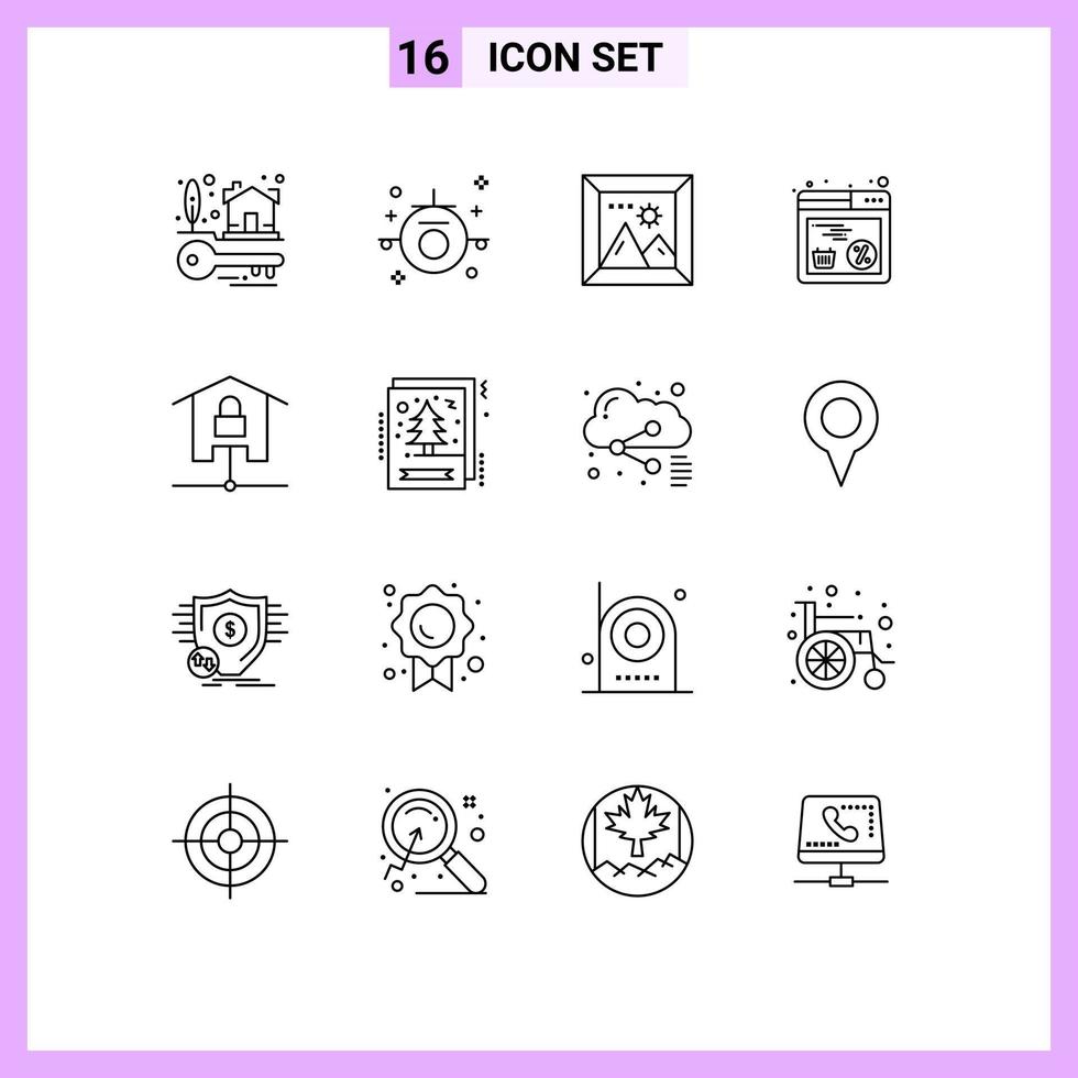 Group of 16 Modern Outlines Set for home web gallery shopping discount Editable Vector Design Elements