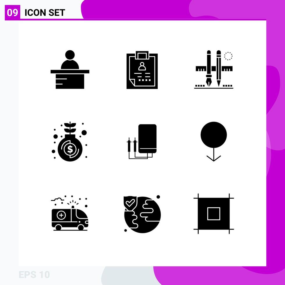 Set of 9 Modern UI Icons Symbols Signs for voltmeter money stationary investment drawing Editable Vector Design Elements