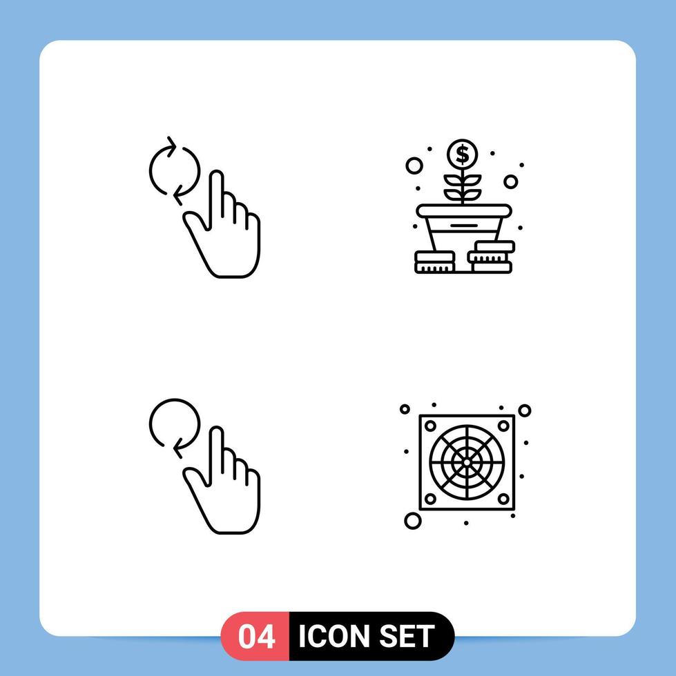 Set of 4 Modern UI Icons Symbols Signs for finger finger gesture tree reload Editable Vector Design Elements