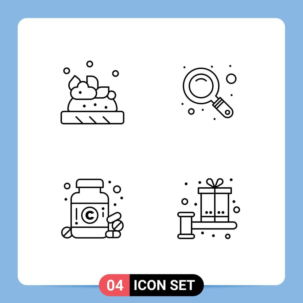 4 Universal Filledline Flat Colors Set for Web and Mobile Applications bruschetta pills magnifier diet box Editable Vector Design Elements