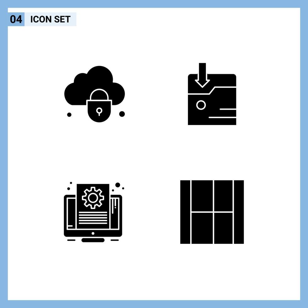 4 Creative Icons Modern Signs and Symbols of internet setting security technology create Editable Vector Design Elements