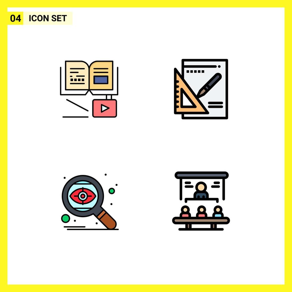 4 Universal Filledline Flat Colors Set for Web and Mobile Applications growth seo education presentation eye Editable Vector Design Elements