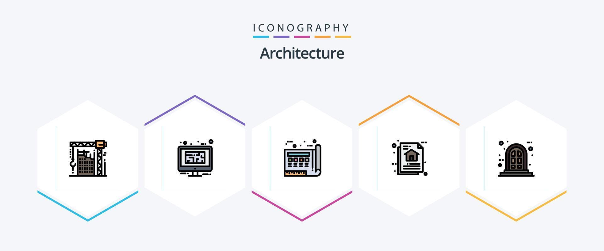 Architecture 25 FilledLine icon pack including data architecture. architecture. floor. print. drawing vector