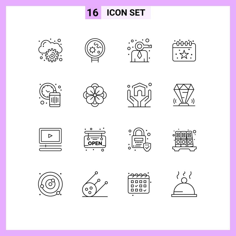 16 User Interface Outline Pack of modern Signs and Symbols of time