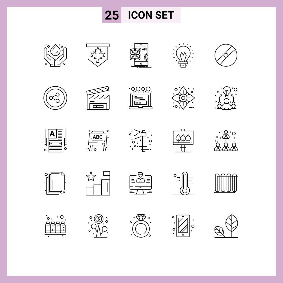 Modern Set of 25 Lines Pictograph of light creative sign bulb development Editable Vector Design Elements