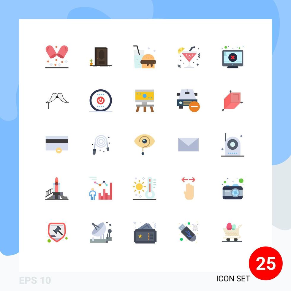 Set of 25 Modern UI Icons Symbols Signs for attention close fast food screen lemon Editable Vector Design Elements