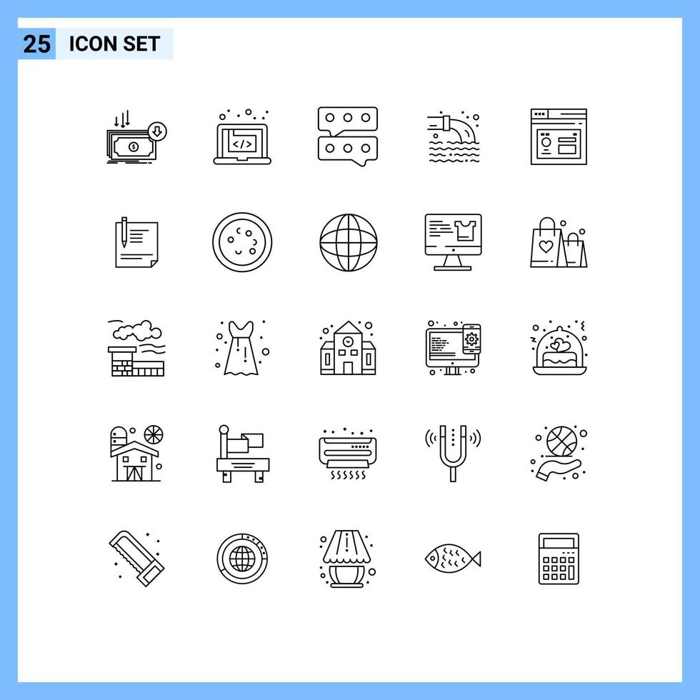 Set of 25 Modern UI Icons Symbols Signs for sewage pollution creative pipe conversation Editable Vector Design Elements