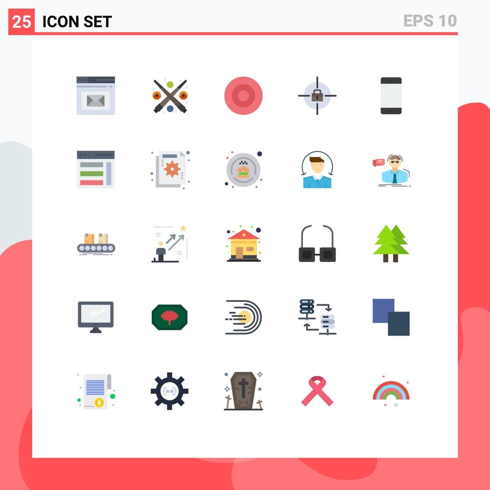 Pack of 25 Modern Flat Colors Signs and Symbols for Web Print Media such as devices achievements play bag symbols Editable Vector Design Elements