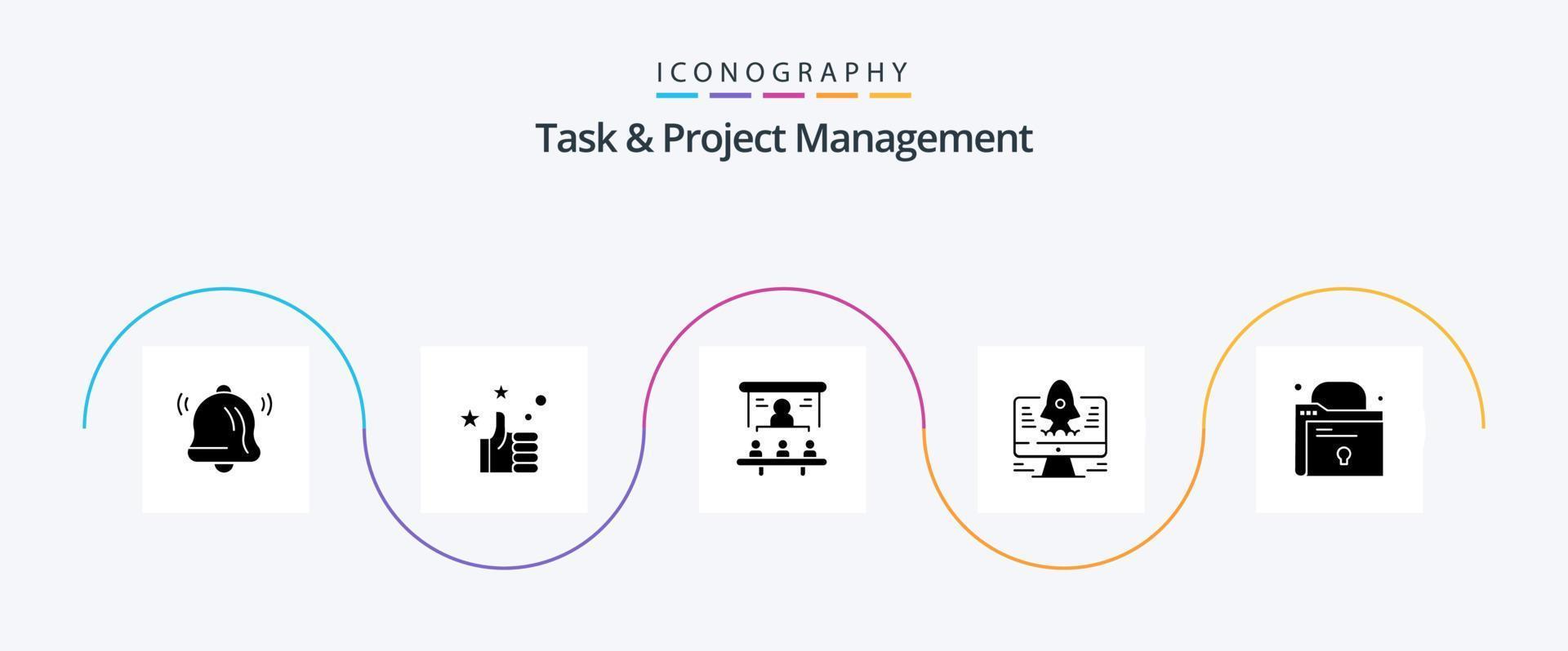 Task And Project Management Glyph 5 Icon Pack Including startup. computer . people vector