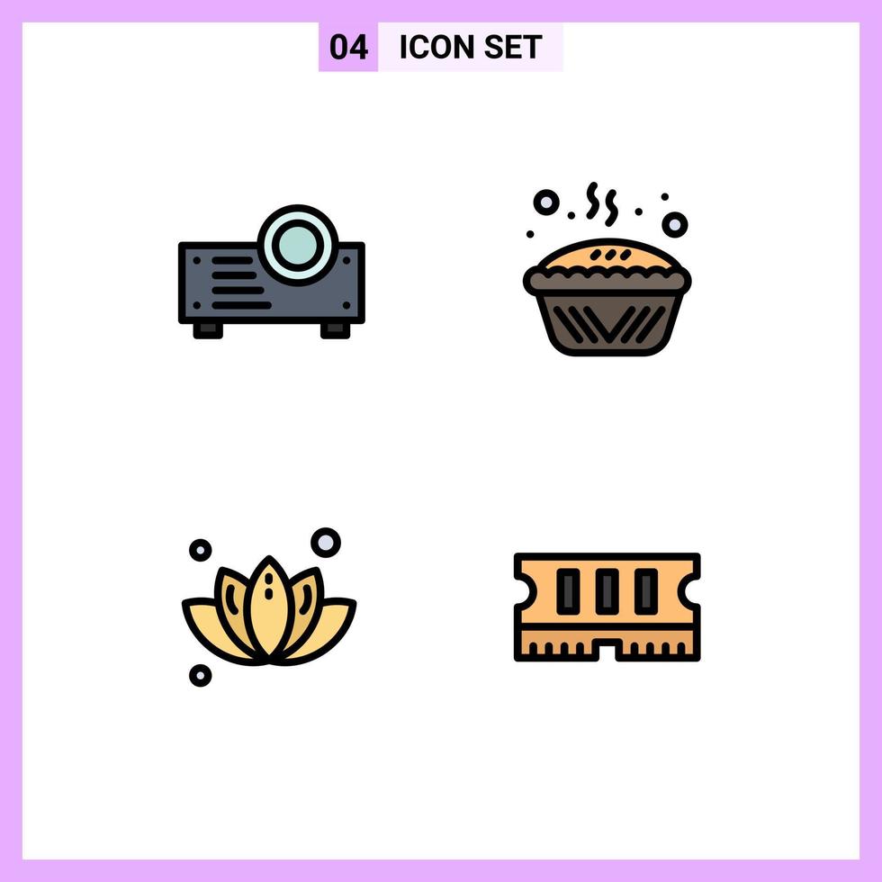Set of 4 Vector Filledline Flat Colors on Grid for device leaf baked pie tree Editable Vector Design Elements