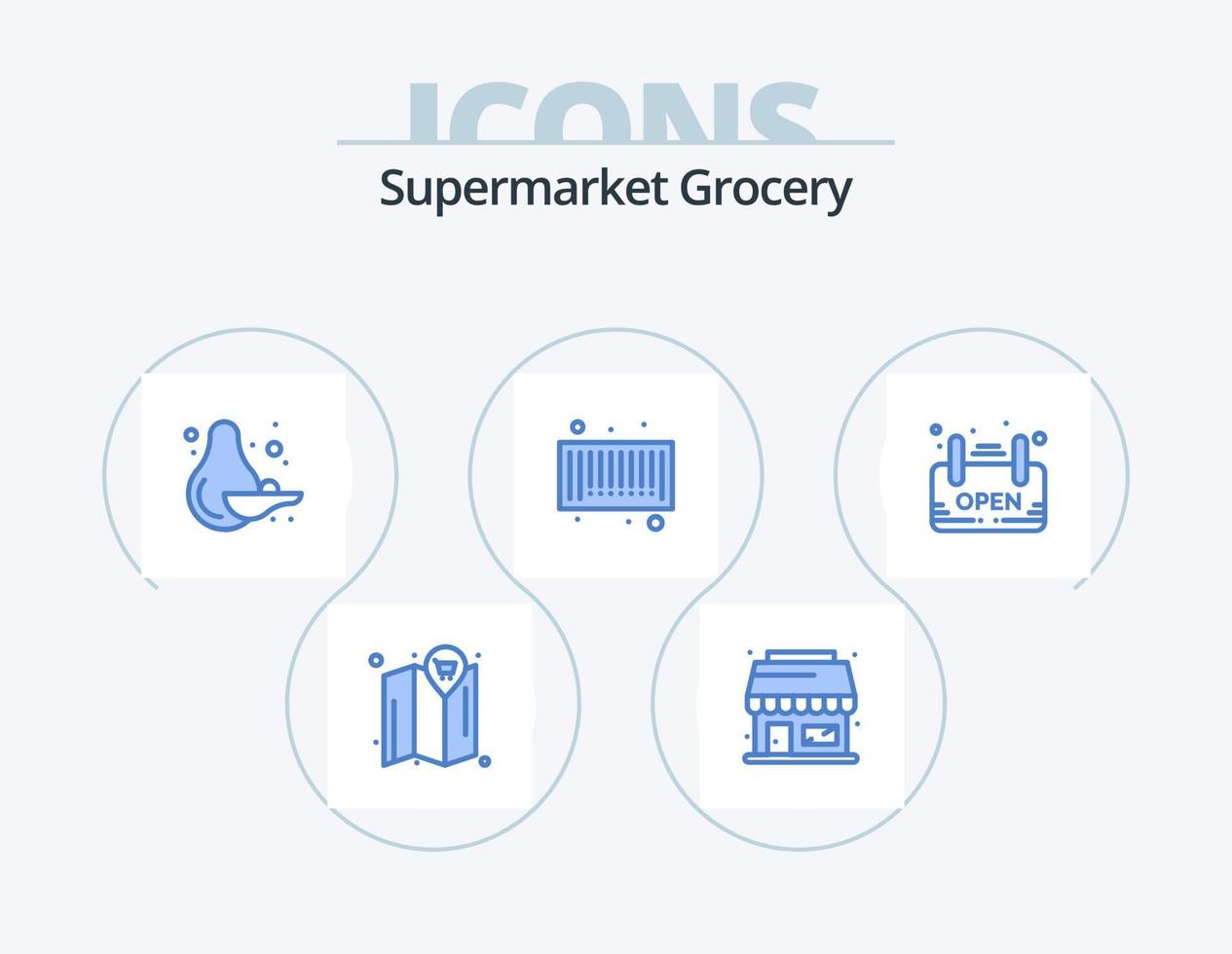 Grocery Blue Icon Pack 5 Icon Design. . board. pear. signage. open vector