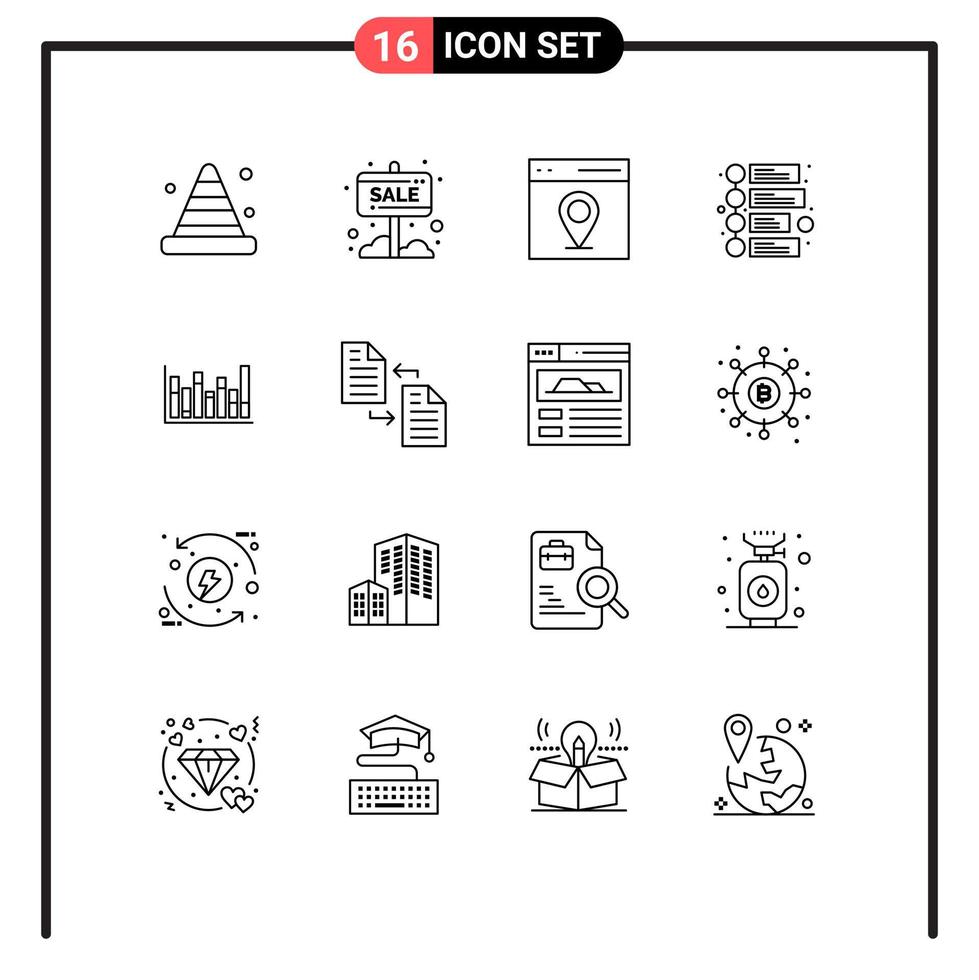 Editable Vector Line Pack of 16 Simple Outlines of graph marketing sale board advertisement map Editable Vector Design Elements