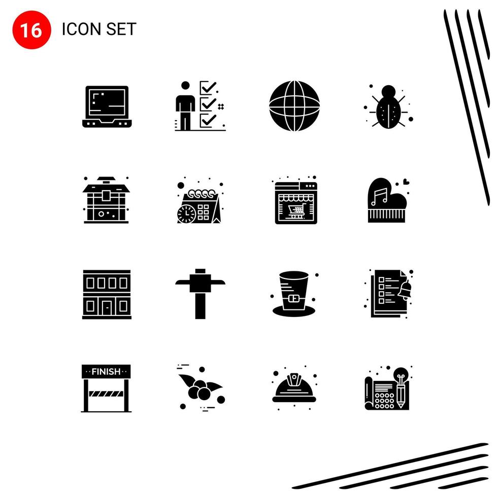 Pack of 16 creative Solid Glyphs of building security arrow protection internet Editable Vector Design Elements