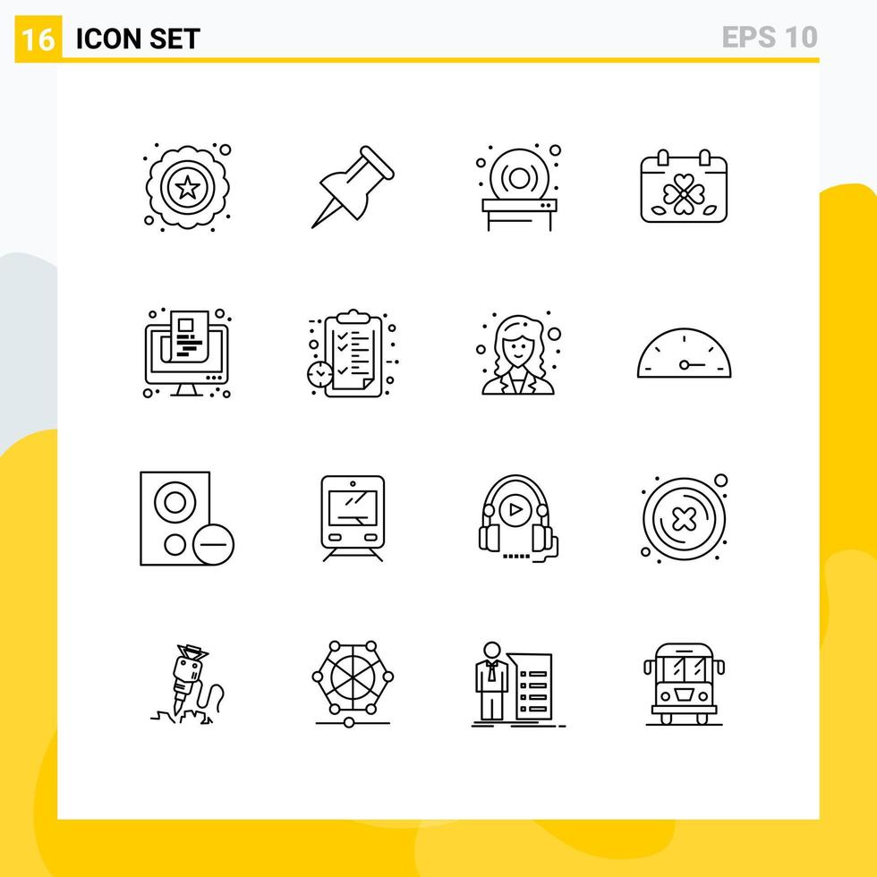 Pictogram Set of 16 Simple Outlines of screen paper calendar newspaper patricks Editable Vector Design Elements