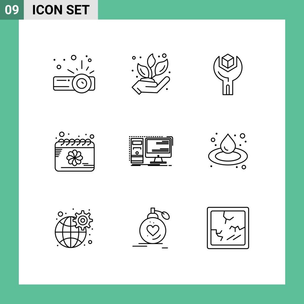 User Interface Pack of 9 Basic Outlines of desktop spring develop flower calendar Editable Vector Design Elements