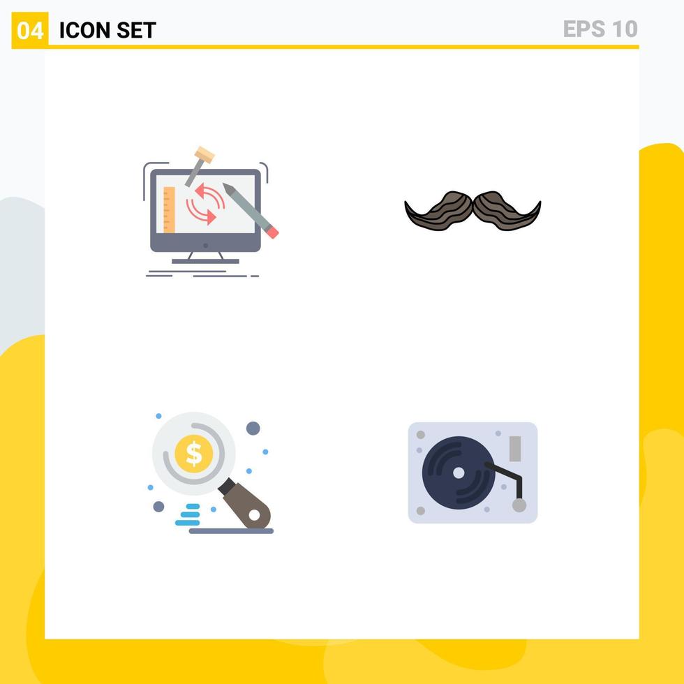 4 Thematic Vector Flat Icons and Editable Symbols of engineering men workshop hipster market Editable Vector Design Elements