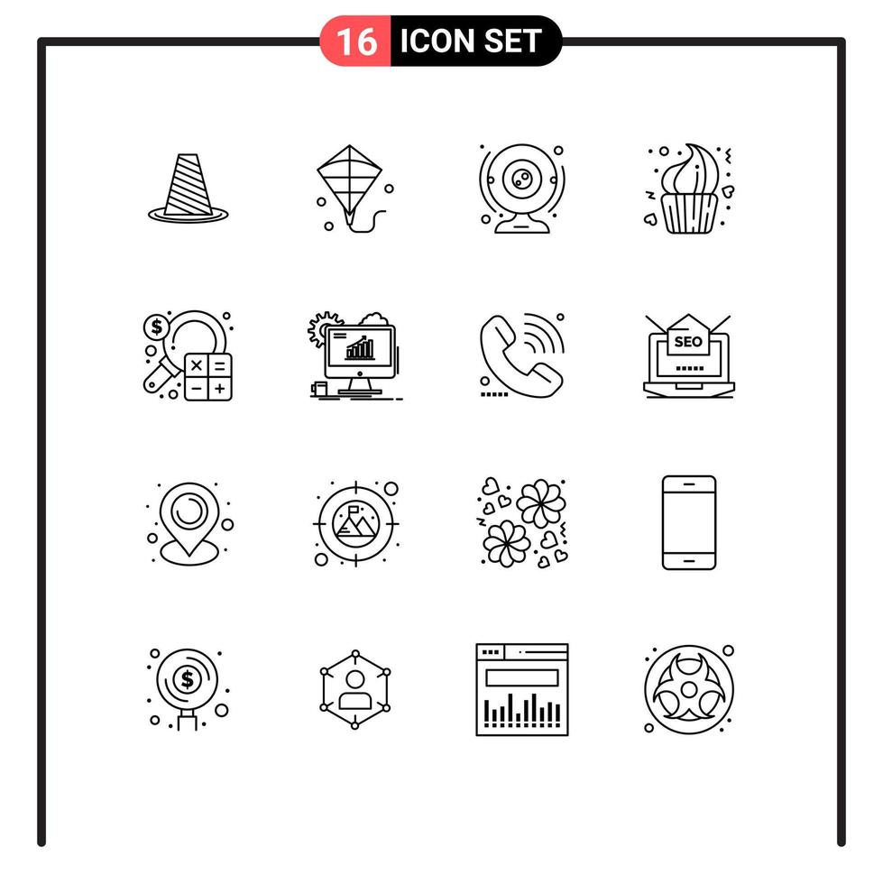 Pack of 16 creative Outlines of day cake festival bakery computer Editable Vector Design Elements