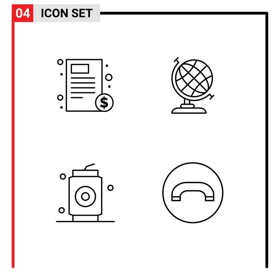Modern Set of 4 Filledline Flat Colors Pictograph of document can hospital geography food Editable Vector Design Elements