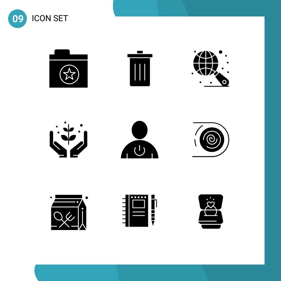 Solid Glyph Pack of 9 Universal Symbols of body nature globe give farming Editable Vector Design Elements