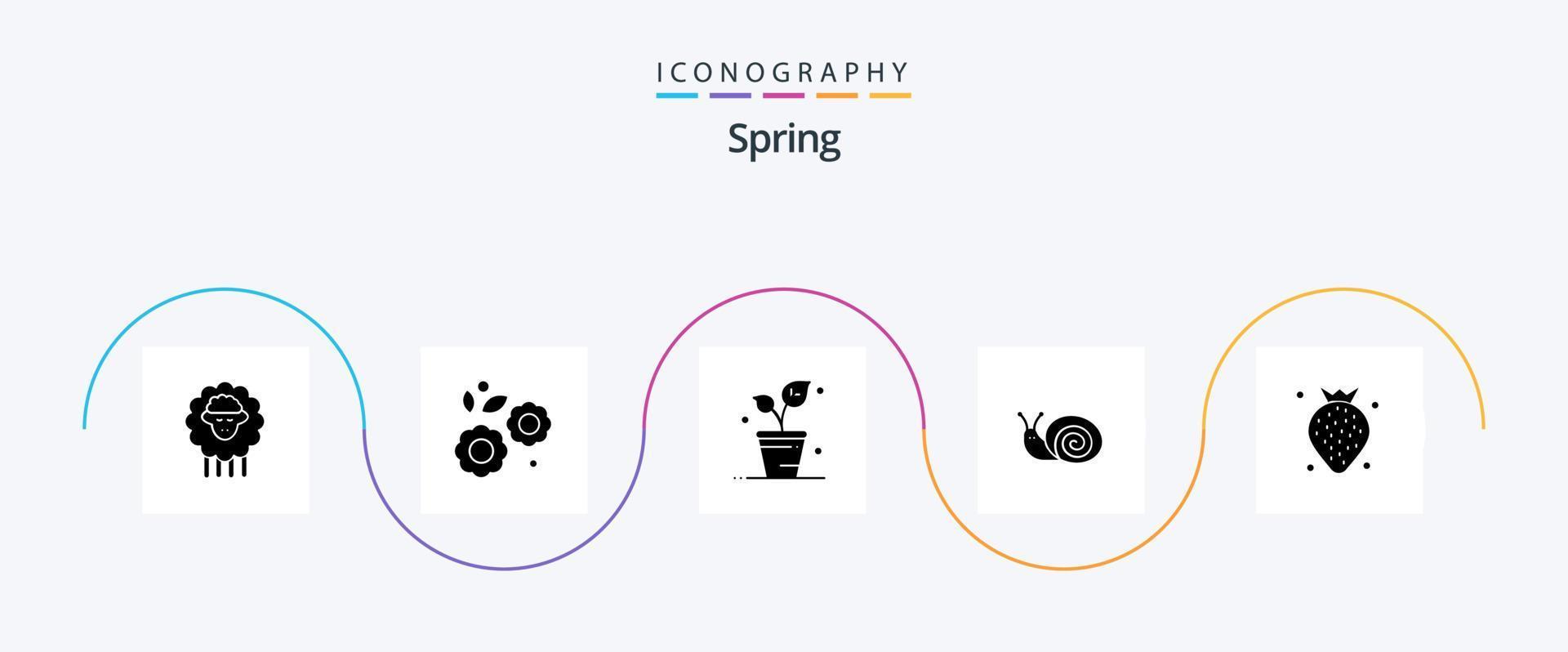 Spring Glyph 5 Icon Pack Including food. spring. leaf. snail. bug vector