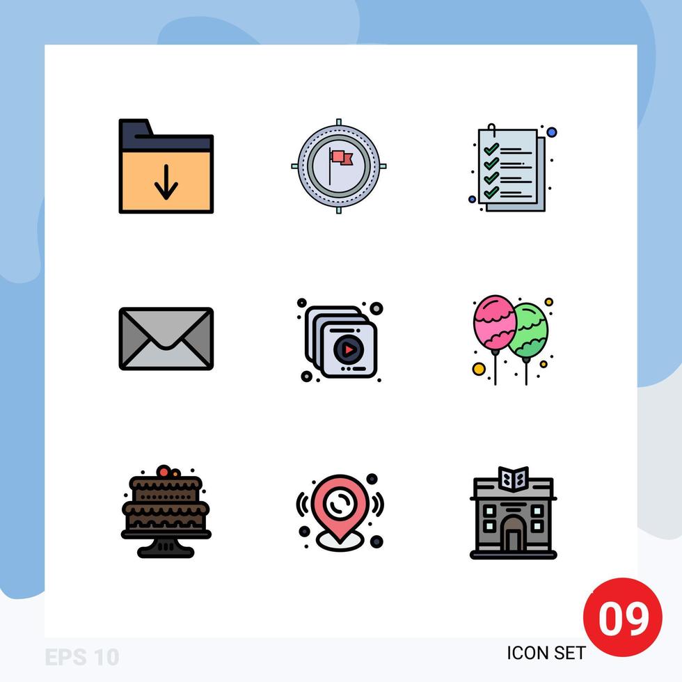 9 Creative Icons Modern Signs and Symbols of balloon multimedia check collection mail Editable Vector Design Elements