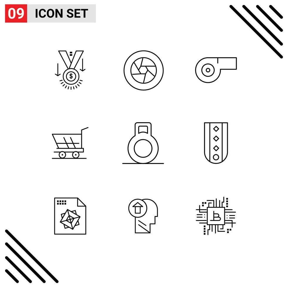 Modern Set of 9 Outlines and symbols such as diamonds buy movie shopping cart Editable Vector Design Elements