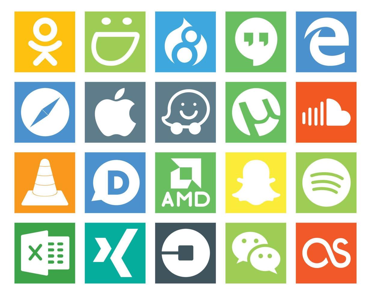 20 social medios de comunicación icono paquete incluso amd jugador waze medios de comunicación música vector