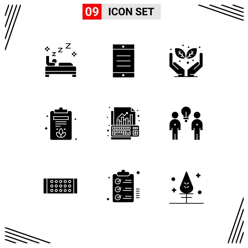 Modern Set of 9 Solid Glyphs and symbols such as keyboard graph protect data lotus Editable Vector Design Elements