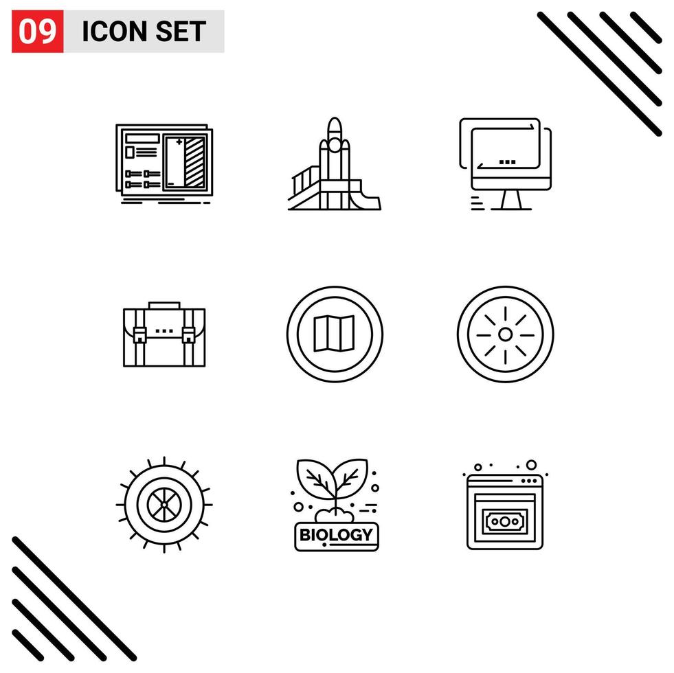 Group of 9 Modern Outlines Set for case briefcase playground pc device Editable Vector Design Elements
